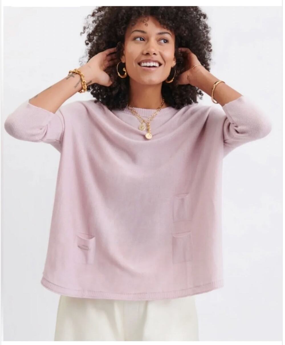 NWT Mersea The Catalina Travel Sweater Coral crewneck pocket detail OS